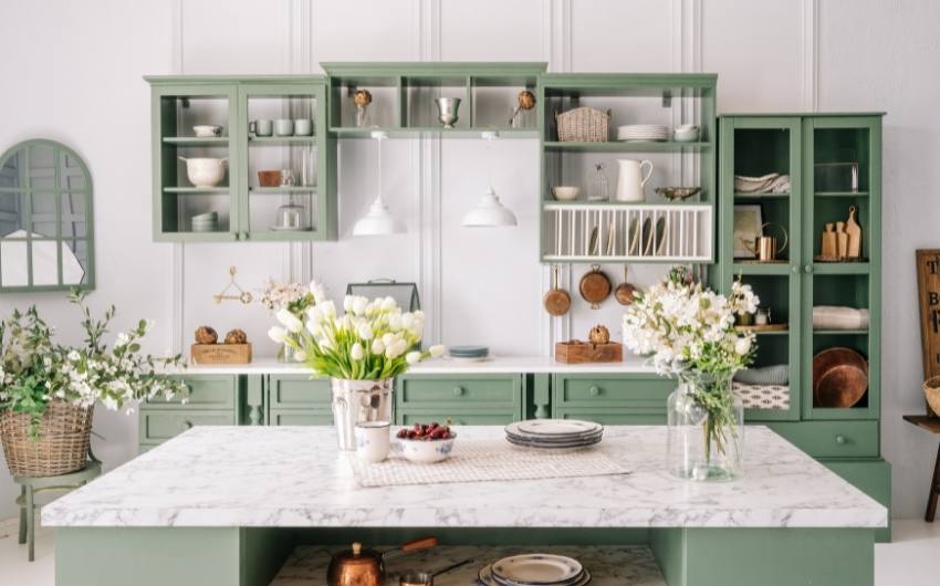 Modern glass crockery unit design in the kitchen - Beautiful Homes