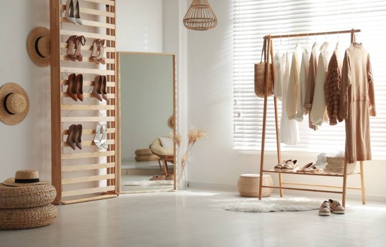 Premium Photo  Elegant and posh walk in closet with shoes racks interior  design