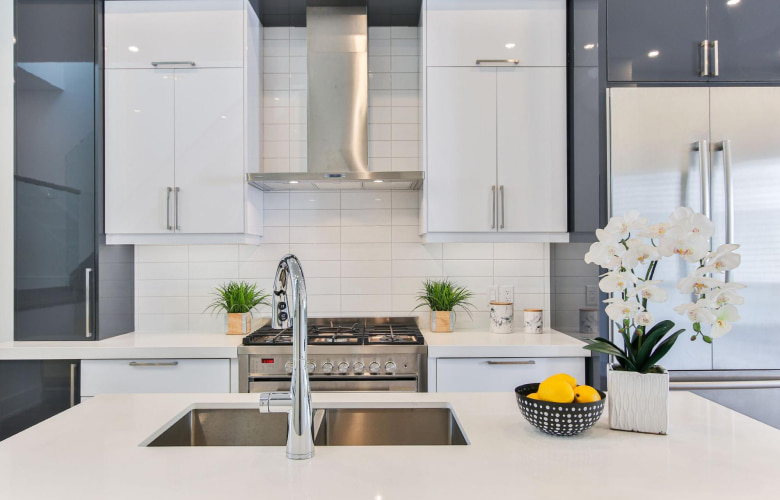 White & grey colored wall mounted kitchen cabinet for your home - Beautiful Homes