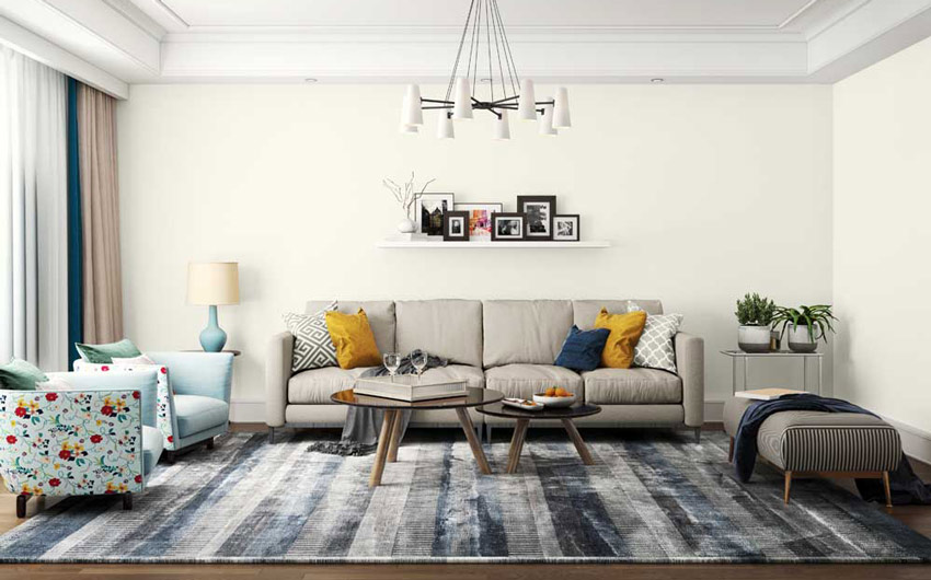 All white living room design with grey sofas & comfortable chairs for sitting - Beautiful Homes