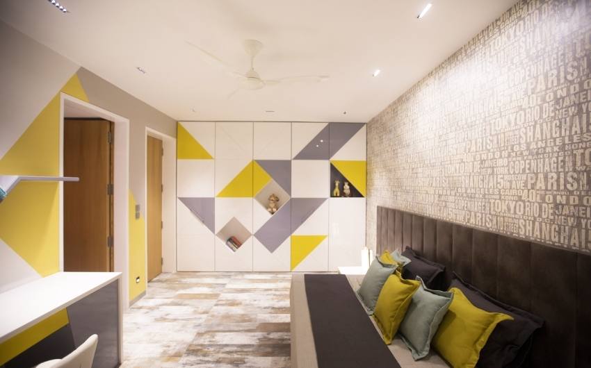 Yellow & grey home colour combination for interiors - Beautiful Homes