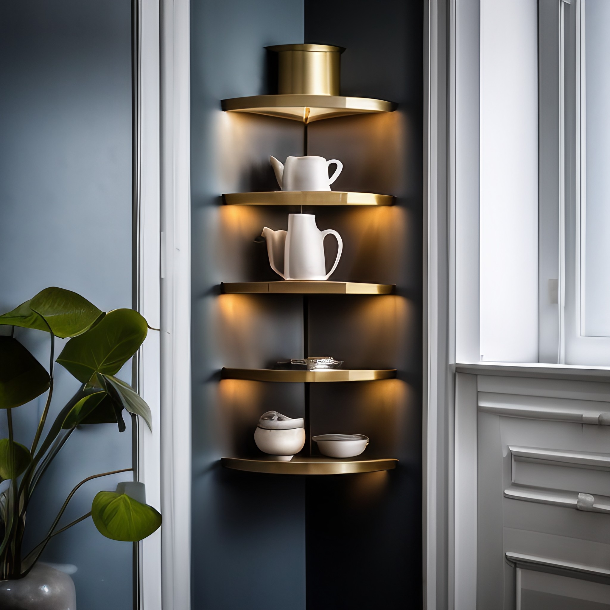 Brass corner shelf design - Beautiful Homes