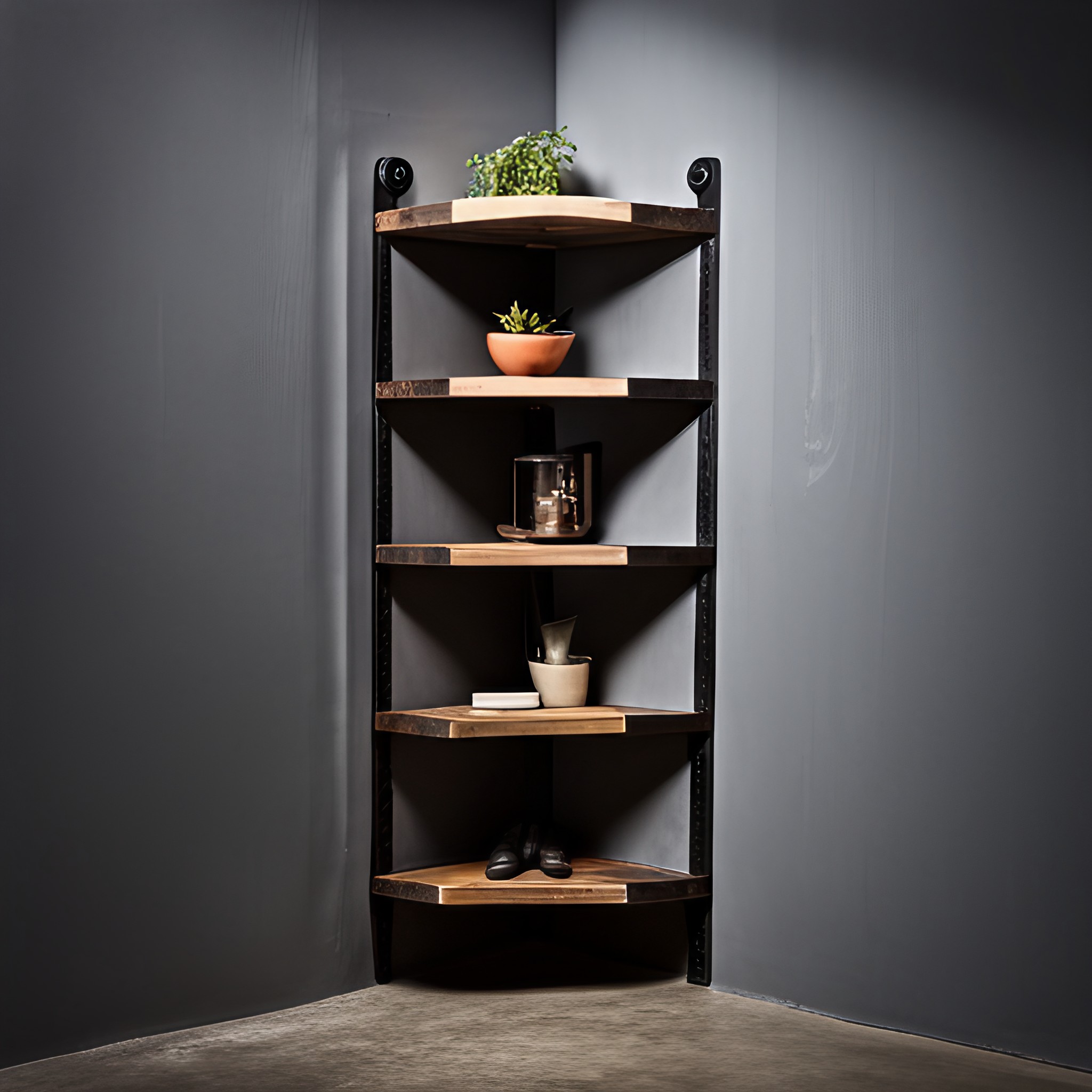 Industrial corner shelf design - Beautiful Homes
