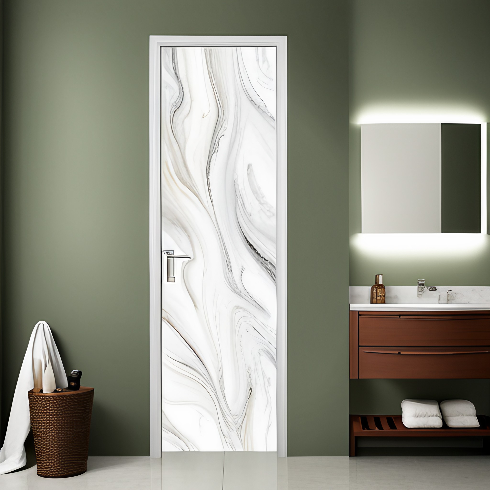 PVC bathroom door with marble look design - Beautiful Homes