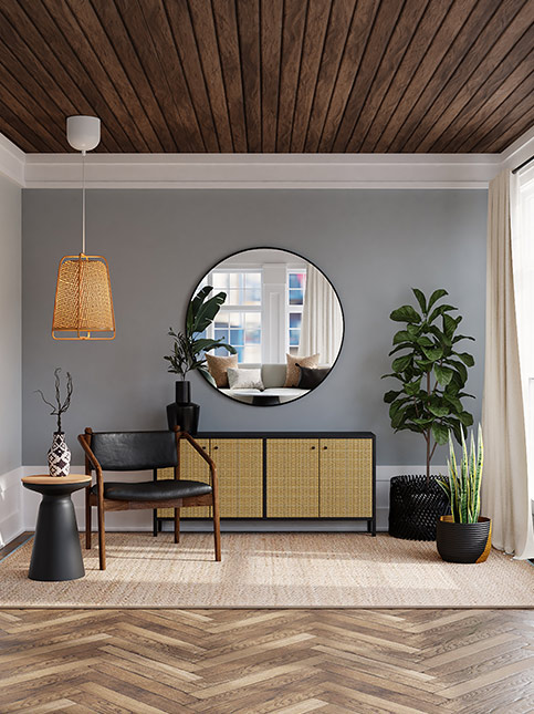 Wicker cabinets used for storage in the living room - Beautiful Homes