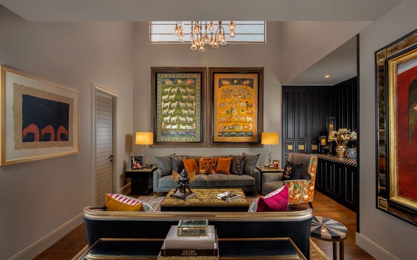 Living room with modern & ethnic prints in home décor items - Beautiful Homes