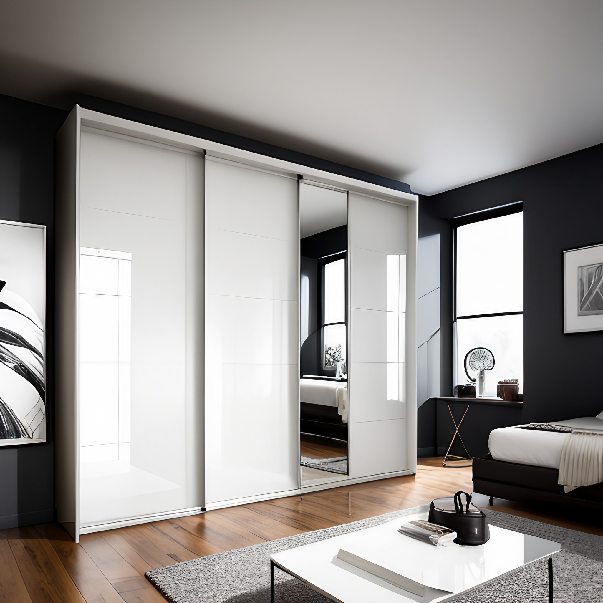 White sliding wardrobe design with loft space - Beautiful Homes