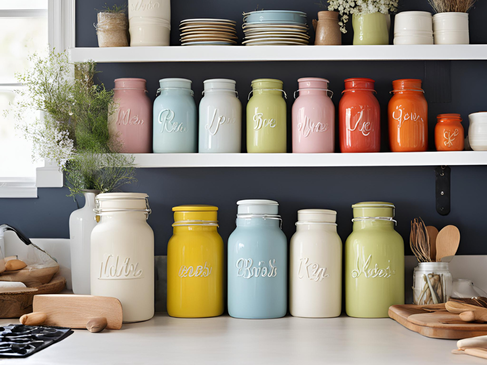 Kitchen Decor with Painted Storage Jars- Beautiful Homes