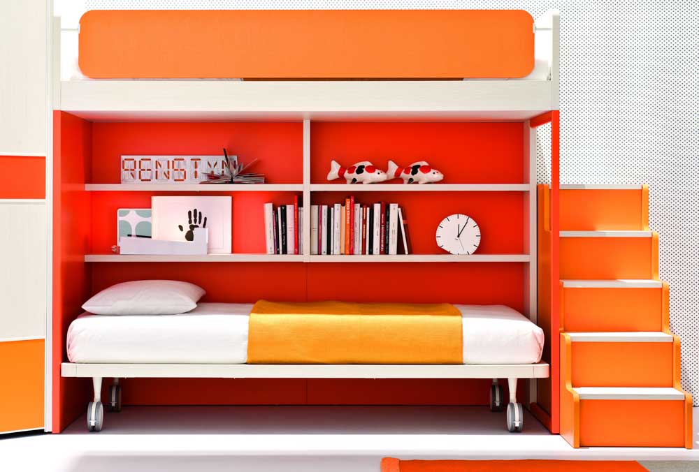 Bright orange wall design for kids room - Beautiful Homes