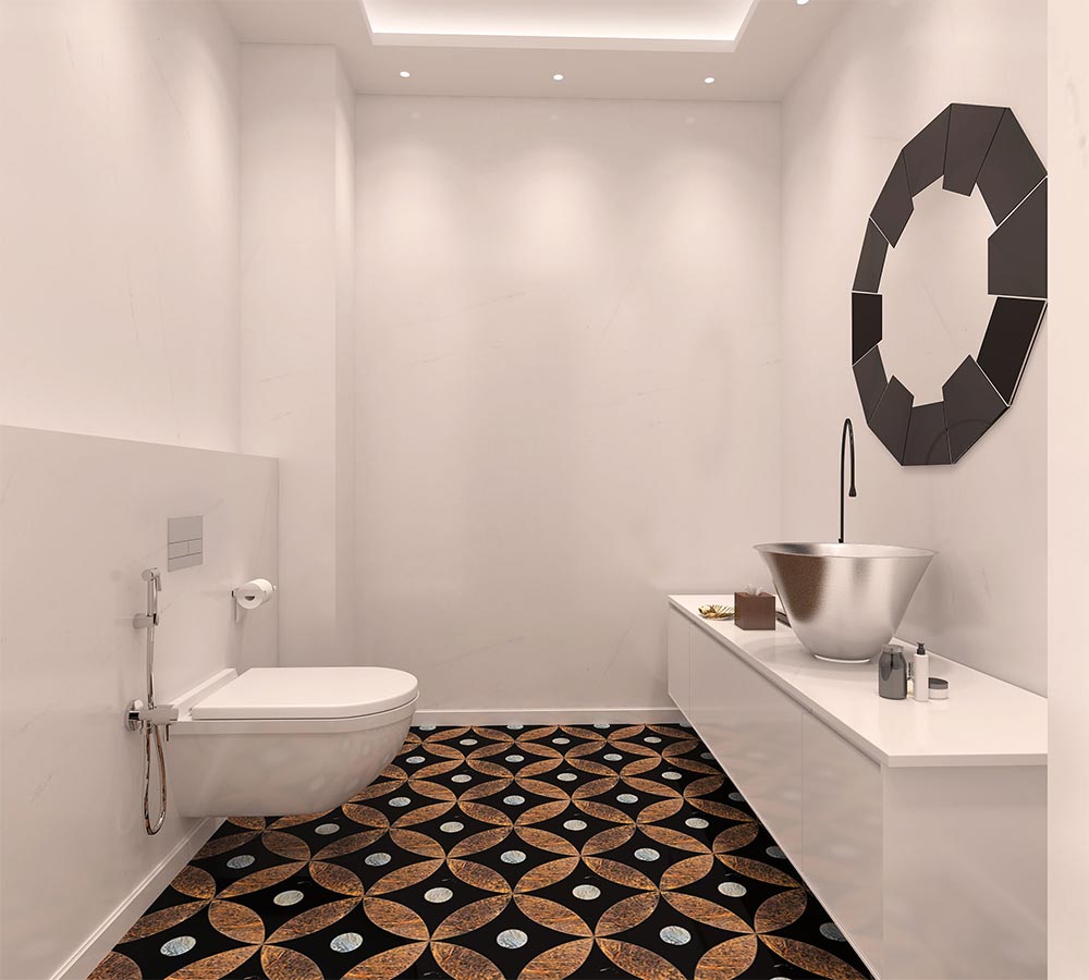 Bathroom ceiling design with patterned flooring - Beautiful Homes