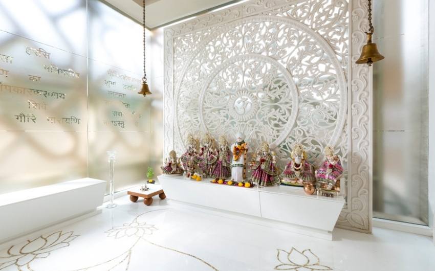Glass design for pooja room interiors - Beautiful Homes