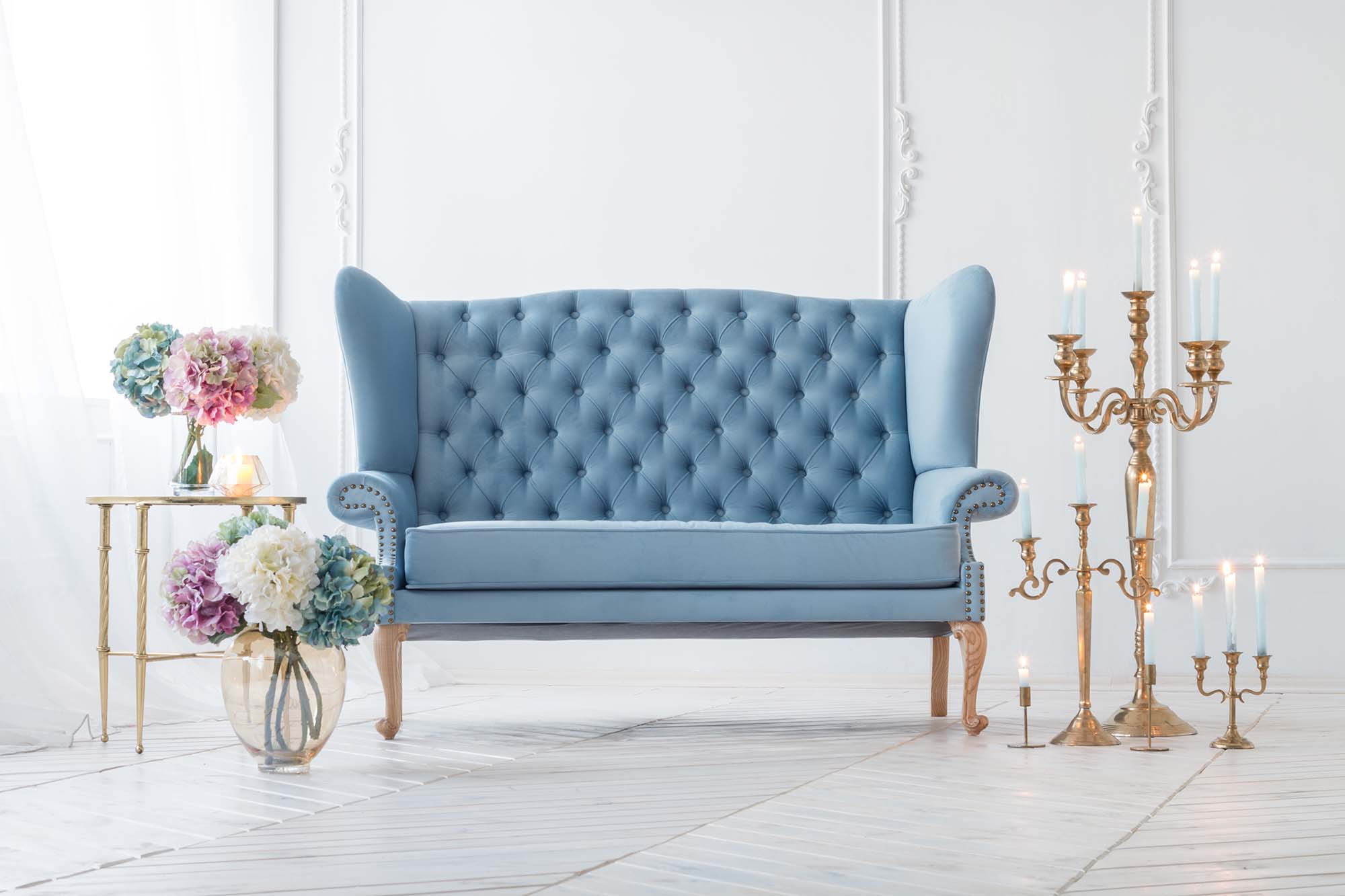 a classic, tufted sofa