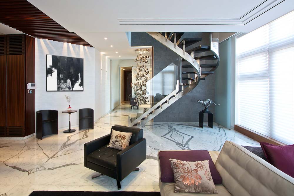 Duplex home design with staircase in central point - Beautiful Homes