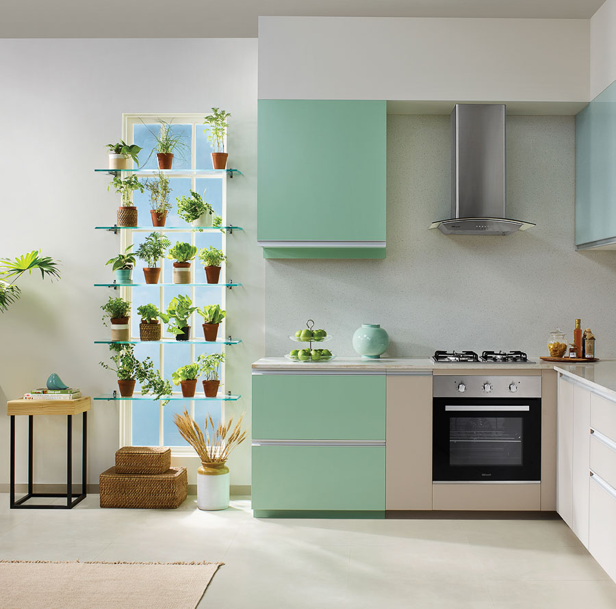 A Modern Interior Design Kitchen With A Row Of Shelves Used As A Herb Garden - Beautiful Homes