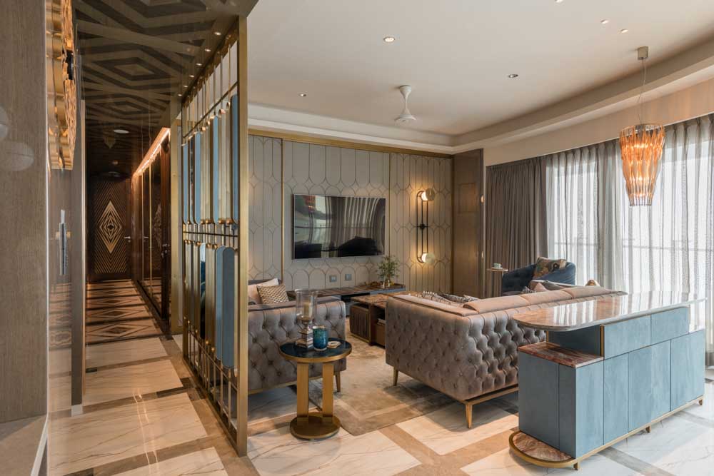 Furniture that is tufted in geometrical pattern for modern living room décor - Beautiful Homes