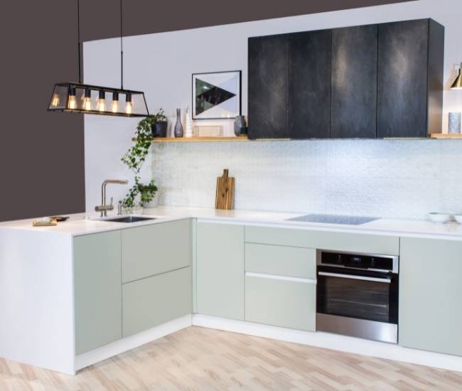 Small kitchen design with matte pvc laminate cabinets - Beautiful Homes