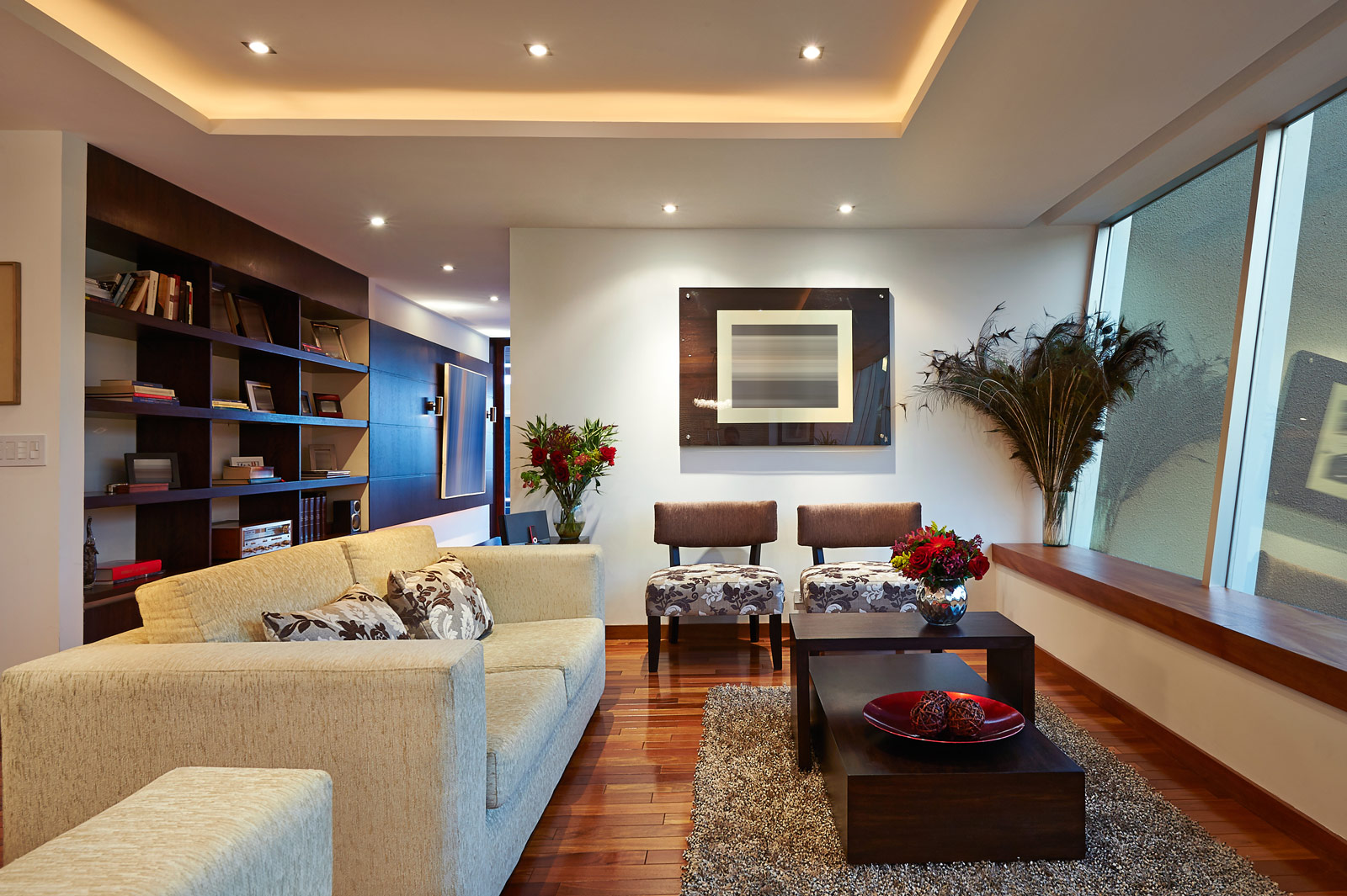 Large rooms can take double layered and unusually shaped drop ceilings - Beautiful Homes