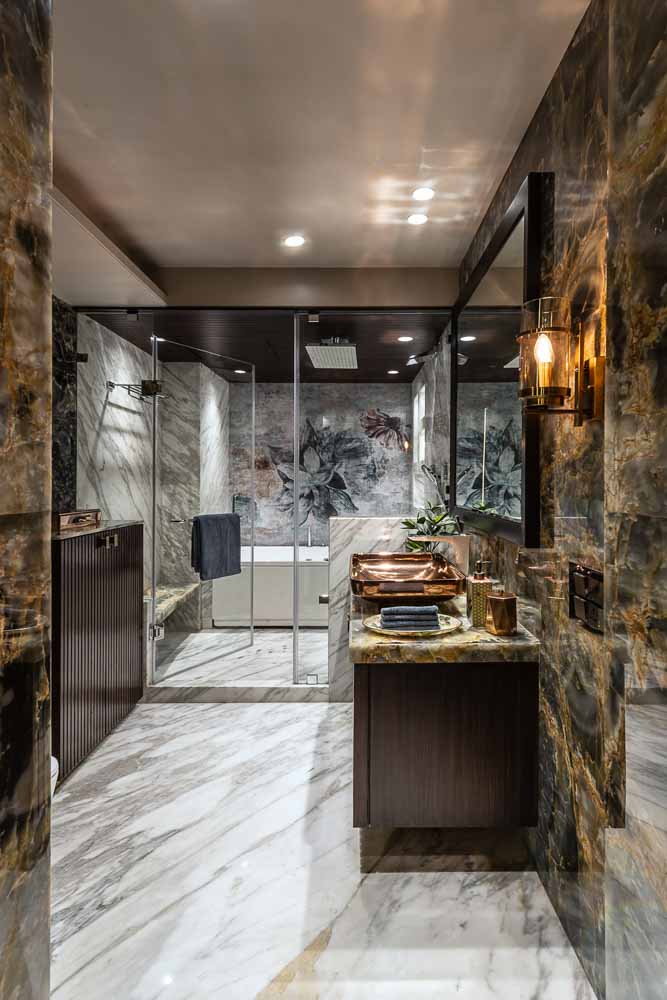 Luxurious dark wood & opulent deep marble bathroom design - Beautiful Homes