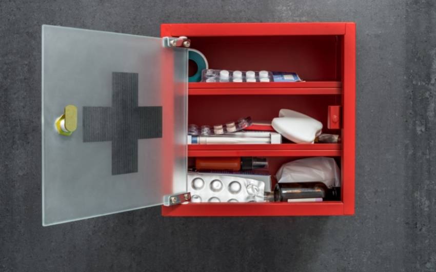 Red open medicine cabinet for bathroom - Beautiful Homes