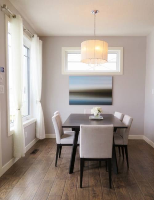 Simple dining room with wooden 6 seater dining table & chairs - Beautiful Homes