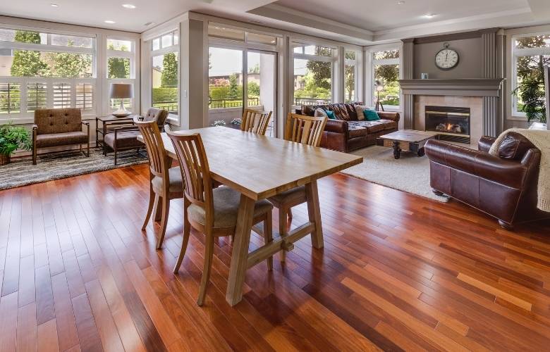 Hardwood flooring & wooden furniture in the living room - Beautiful Homes