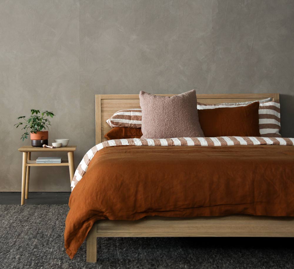 a bedroom in muted colours