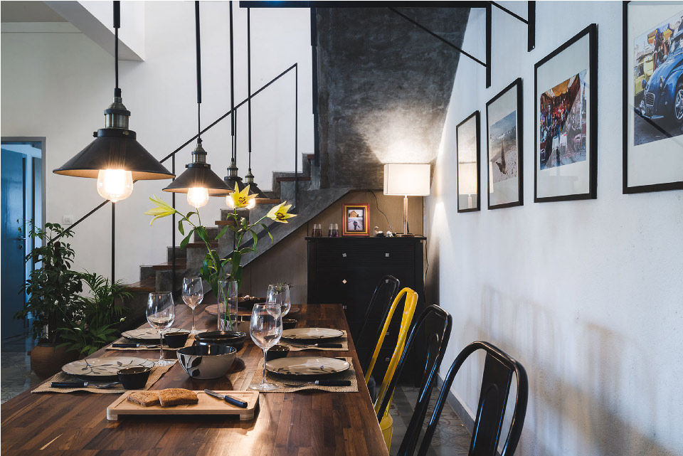 the raw cement staircase in the cosy bengaluru home
