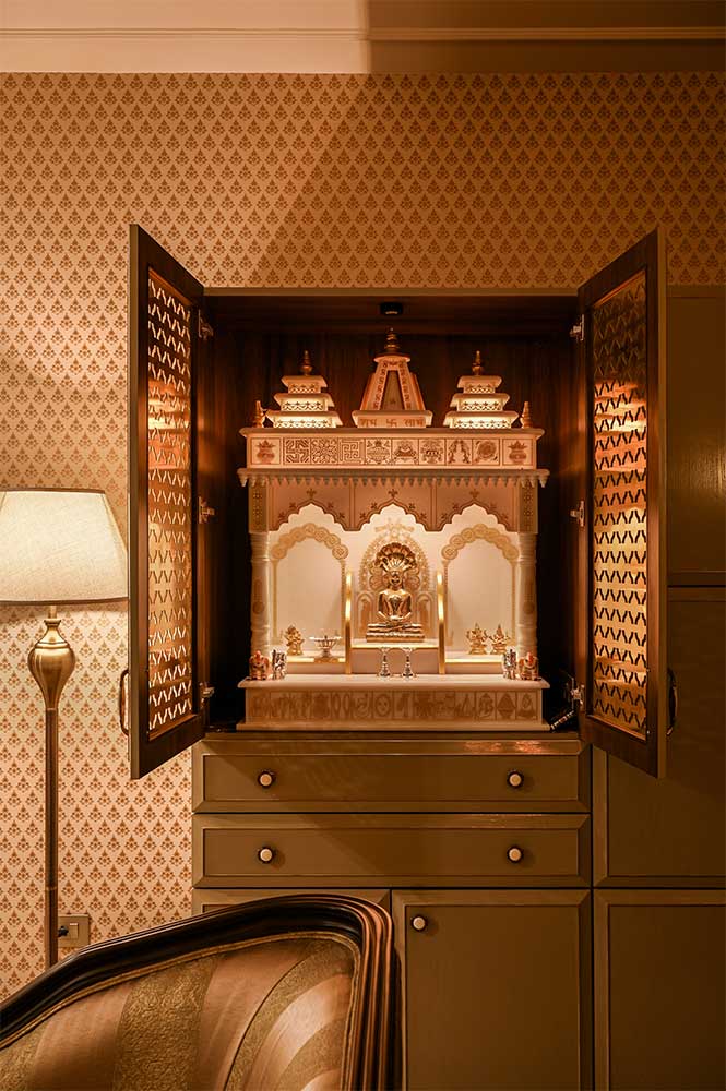 Delicately crafted in brass pooja room to give a contemporary twist to a traditional space - Beautiful Homes 