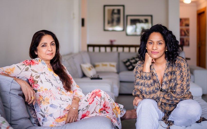 Neena Gupta and Masaba Gupta in the living room of their house in Mumbai