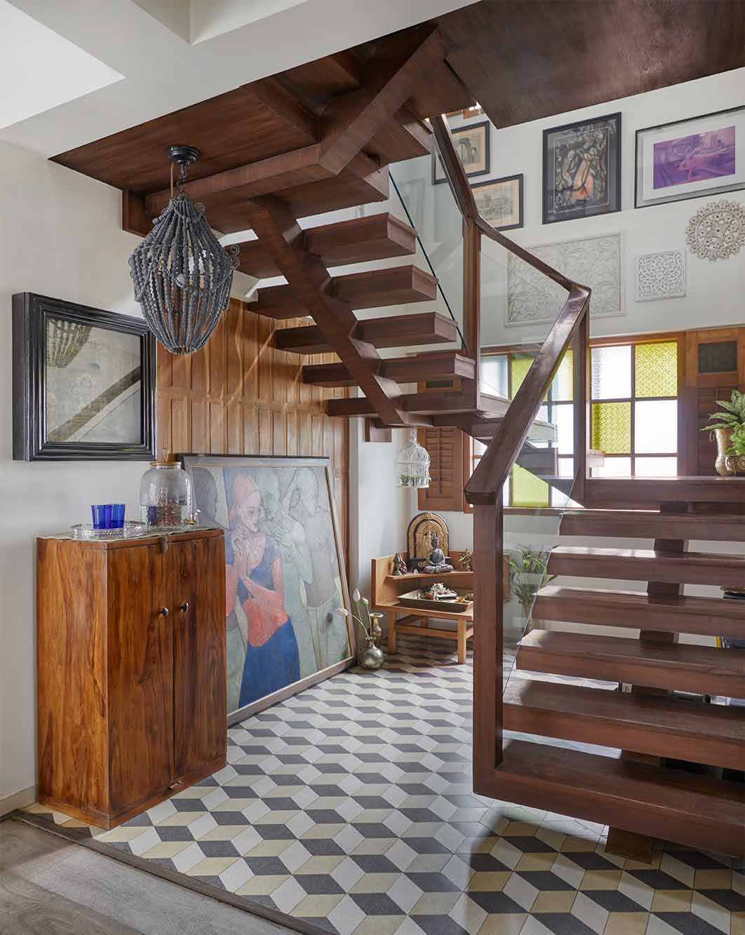 Wooden Staircase Over A Marble Floor - Beautiful Homes