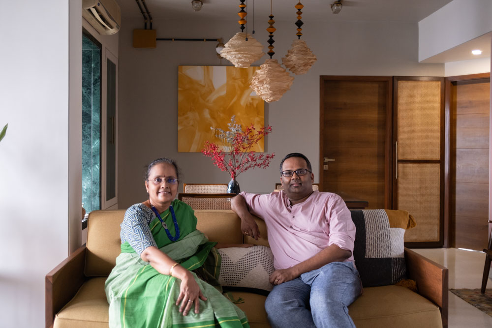 Anuradha Meyappan & interior designer Karthik Vaidyanathan in the living room - Beautiful Homes