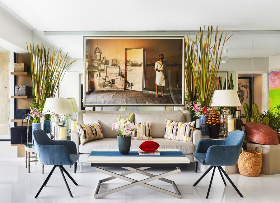 Living Room Design Idea with Cream Colour Sofa, Floor Lamp & a Wall Frame - Beautiful Homes