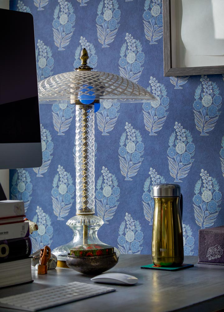 Study desk has lamp from Roshan Contractor's chandelier collection - Beautiful Homes