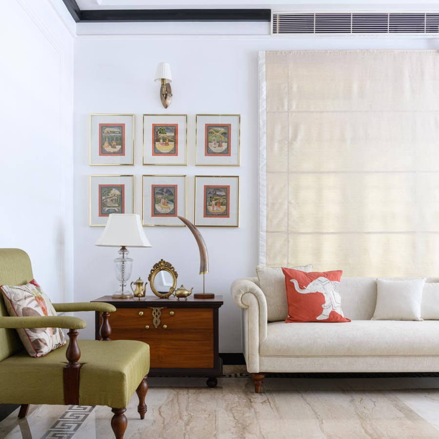 White Living Room Design Ideas With Ornate Moldings, Cornices & Botticino Floors - Beautiful Homes