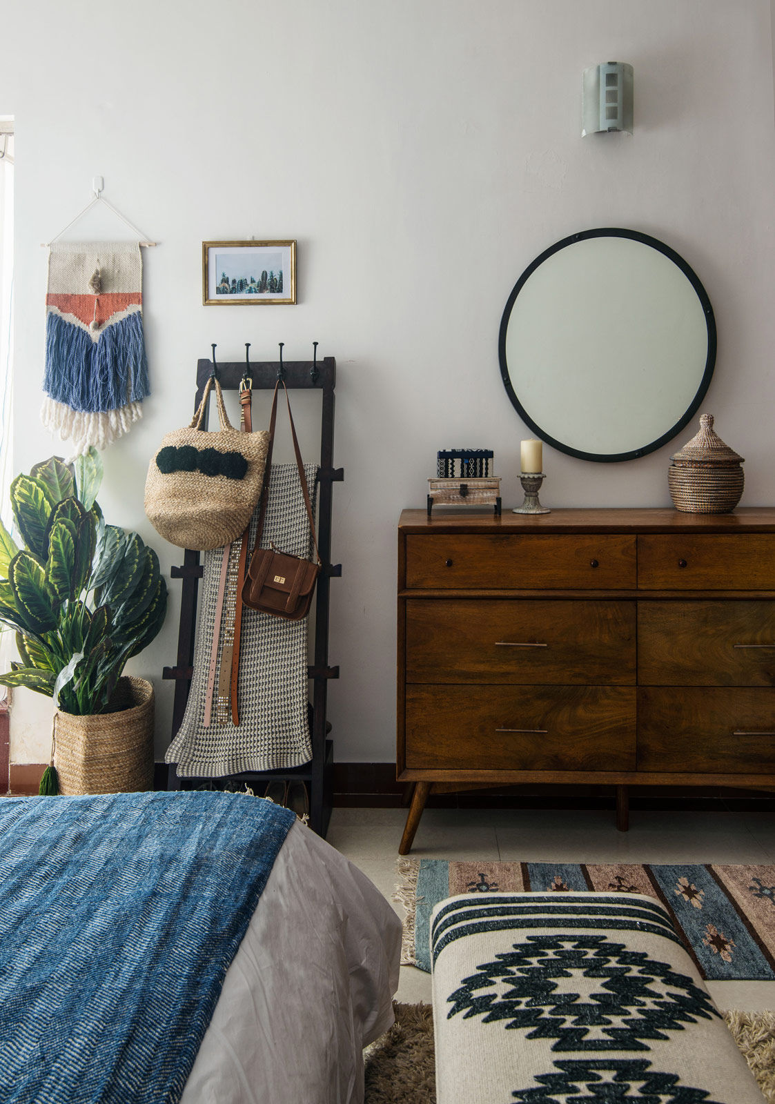 The dressing area in the master bedroom is a mix of Aztec prints - Beautiful Homes