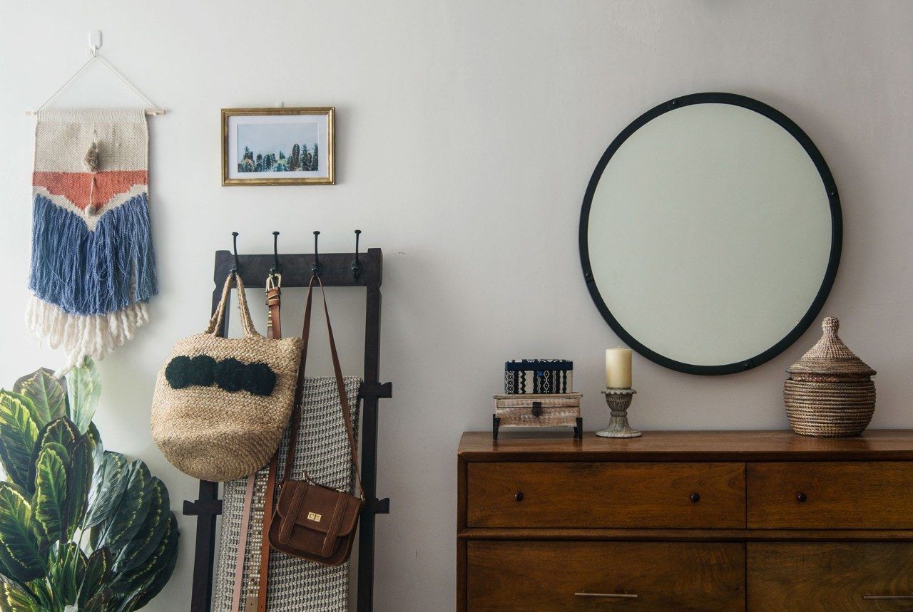 The dressing area in the master bedroom is a mix of Aztec prints - Beautiful Homes