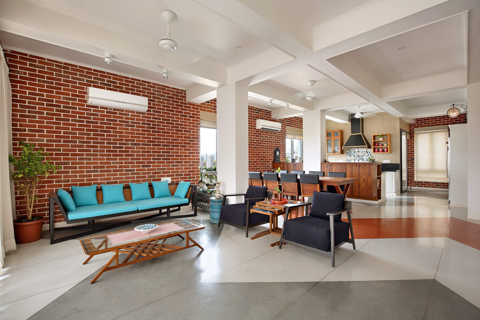 The zigzag pattern of the terrazzo floor in the living room - Beautiful Homes
