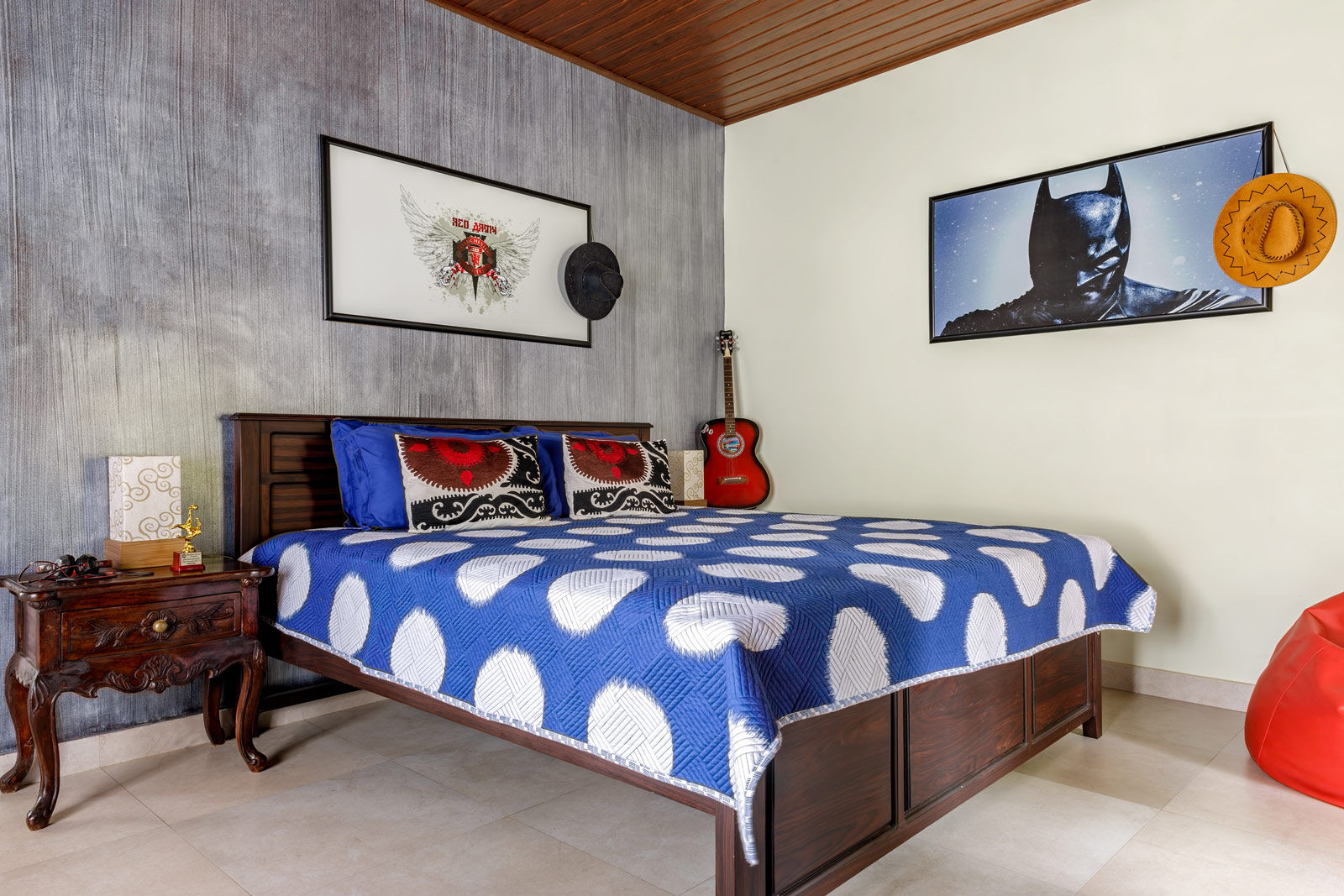 An oversized posters used as art in the bedroom - Beautiful Homes