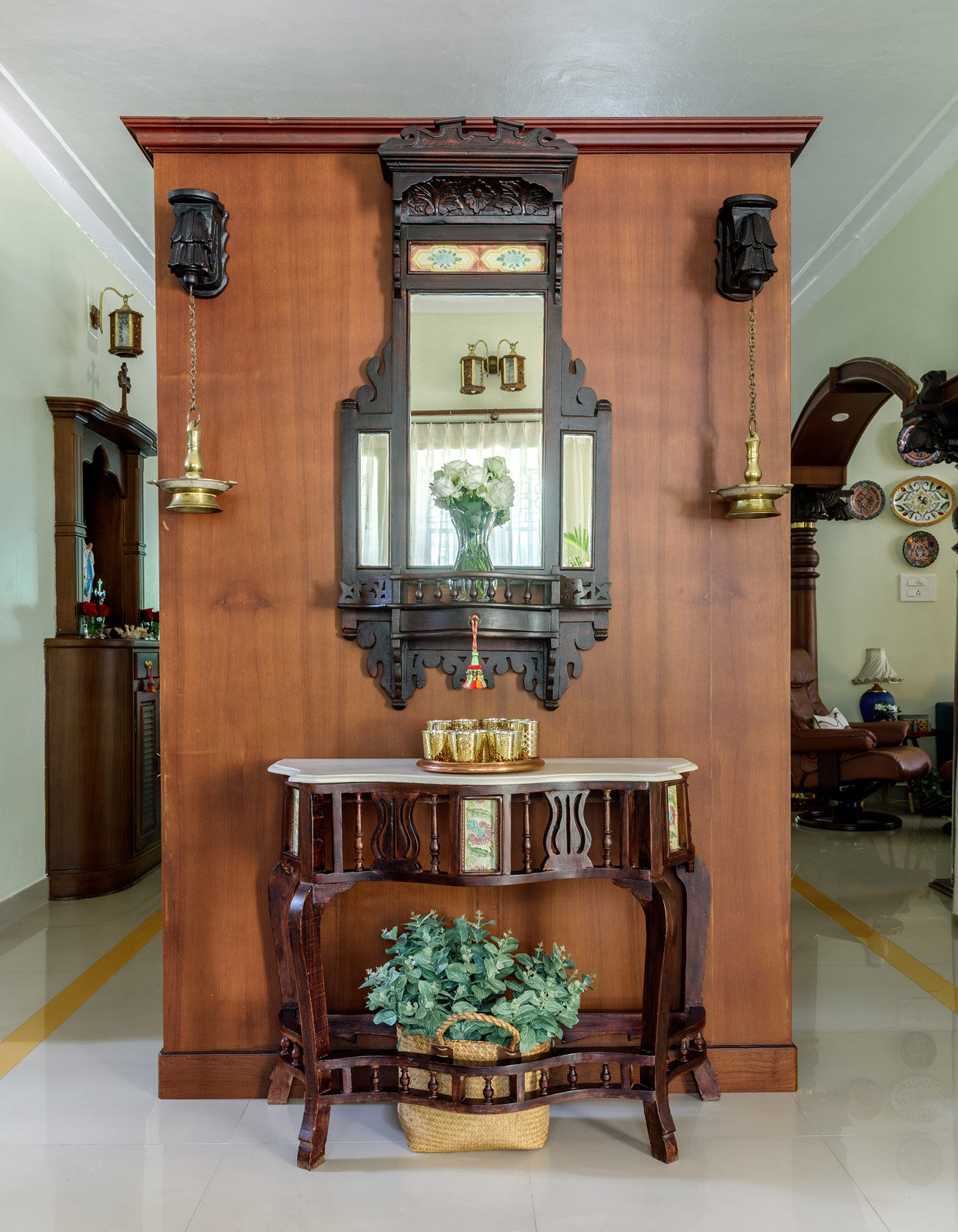 A wooden partition separates the living room from the family area – Beautiful Homes
