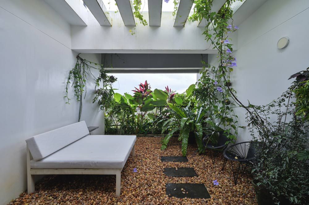 Open terrace garden is filled with greenary & a sofa for relaxing - Beautiful Homes
