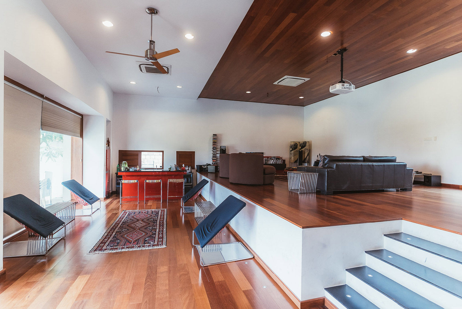 The living room in Rana’s home is split into different levels - Beautiful Homes