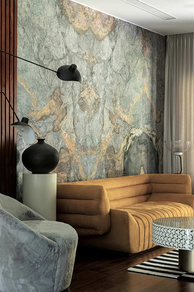Marble texture walls with floor lamp - Beautiful Homes
