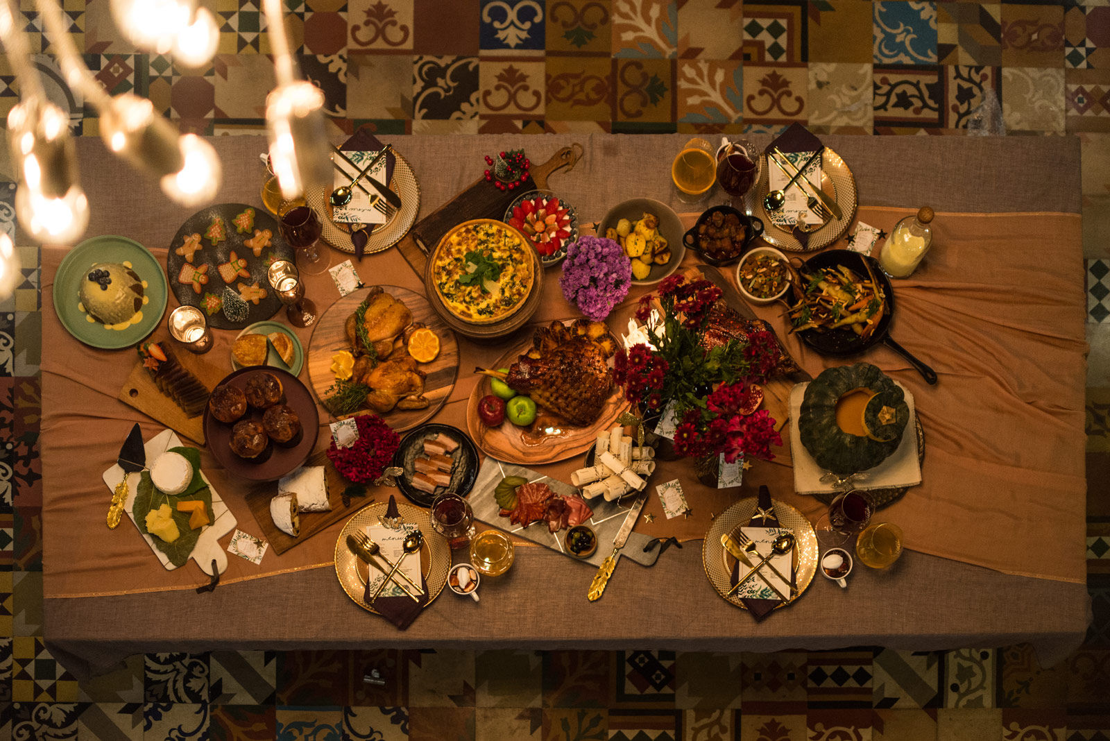 A mix of Western traditional roasts and desserts along with East Indian elements - Beautiful Homes