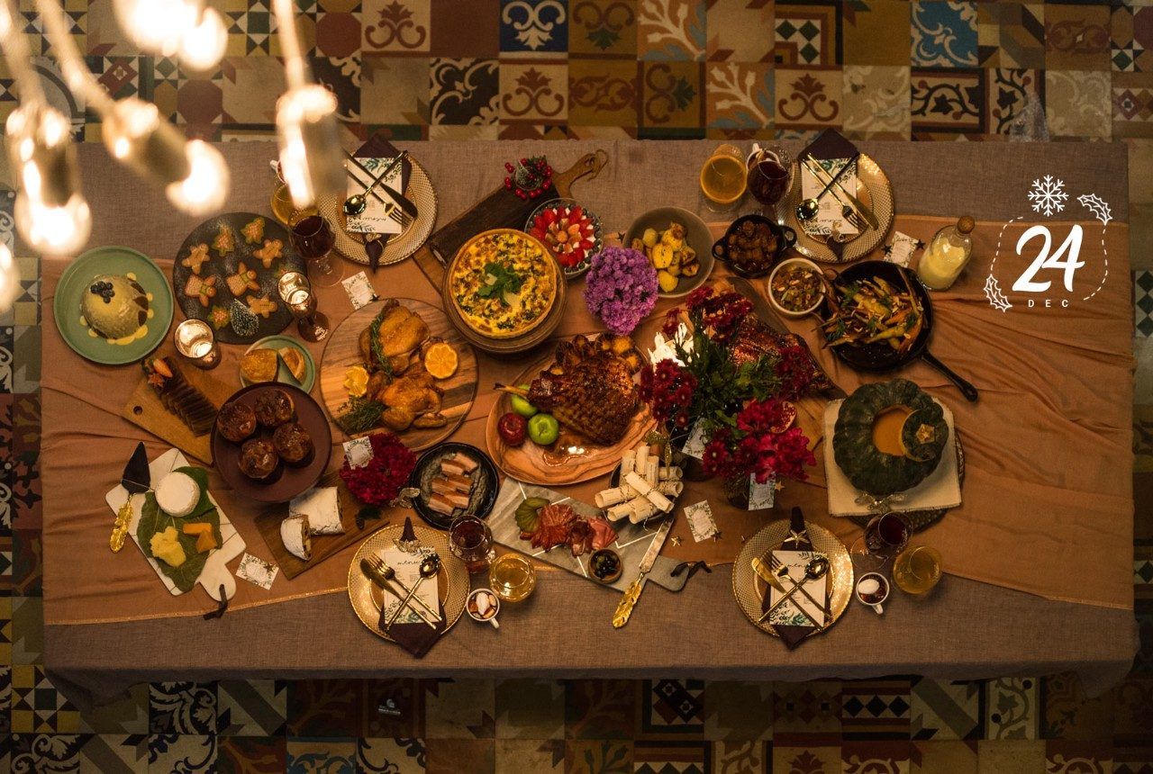 A mix of Western traditional roasts and desserts along with East Indian elements - Beautiful Homes