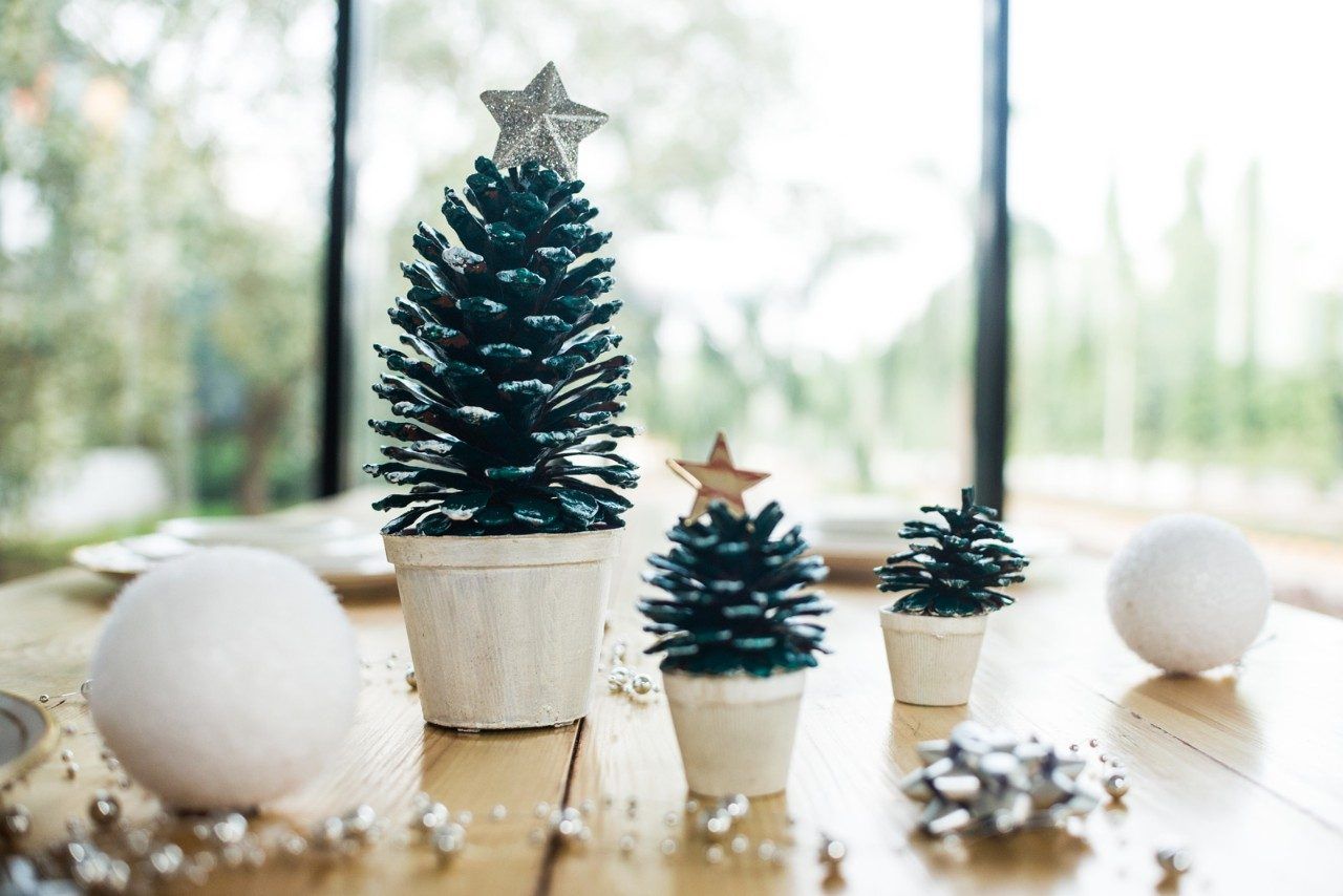 DIY Pine Cone Tree for Christmas Table Top Décor - Beautiful Homes