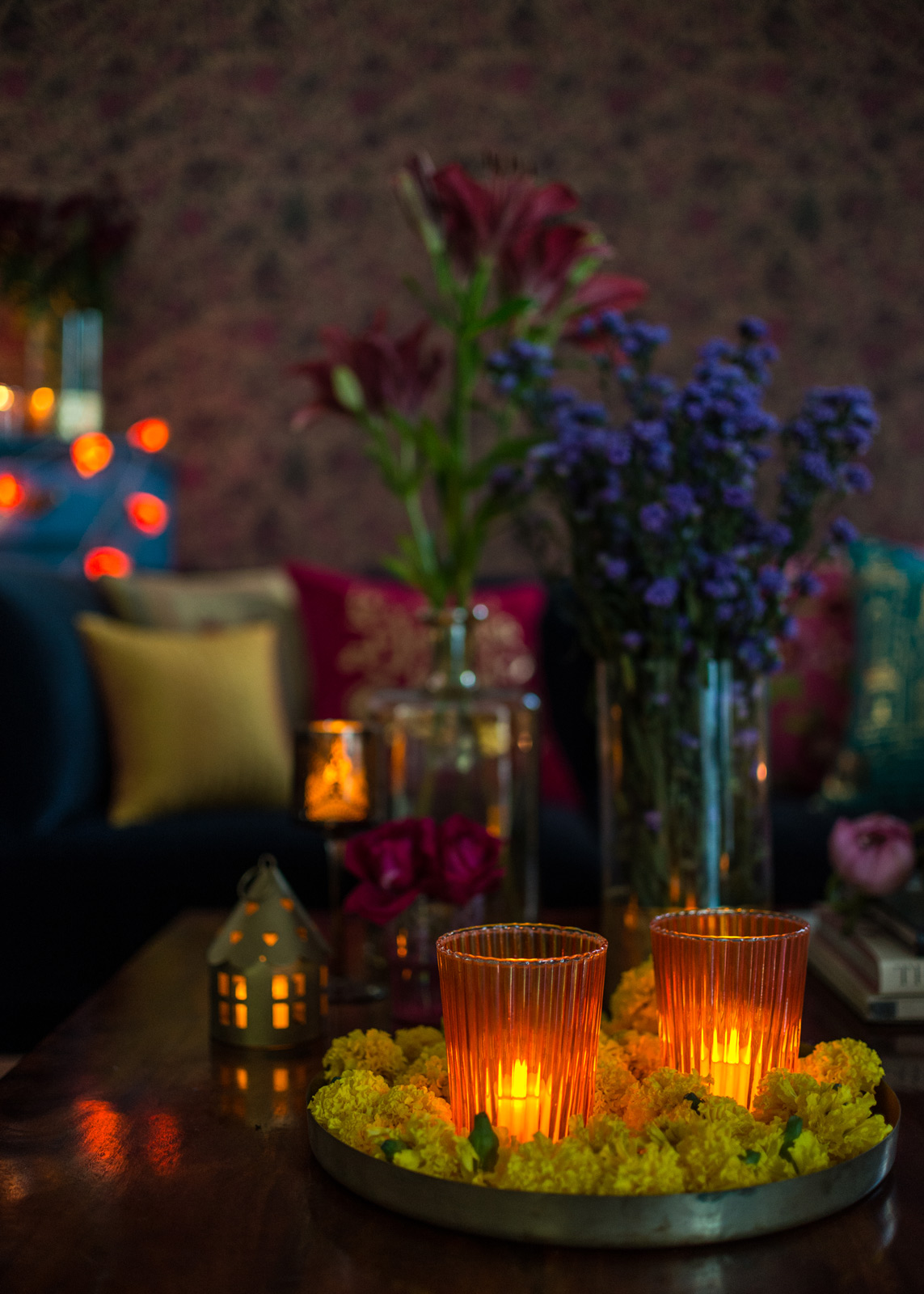 Living Room Décor For Diwali With Lighting Ideas, Candles & Fairy Lights - Beautiful Homes