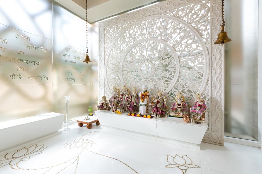 Pooja Room Design in Marble & Glass Walls - Beautiful Homes