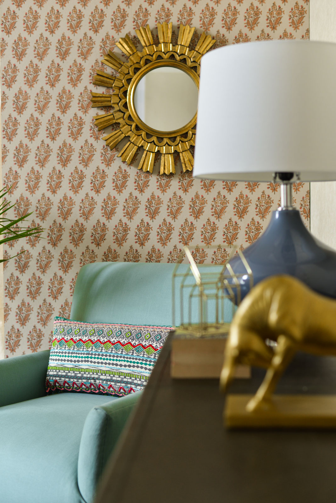Living Room Design Ideas With Patterned Wall Texture & Golden Accents  - Beautiful Homes
