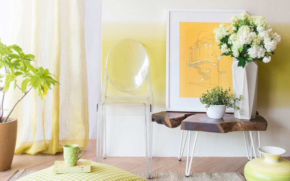 Home Interior Design Ideas in Lime Colour With Lime Wall Paint & Curtains - Beautiful Homes