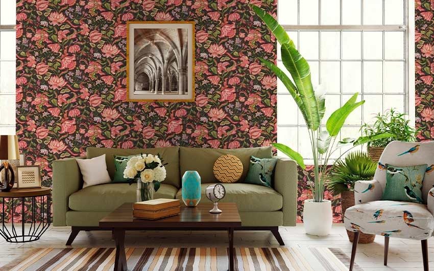 Blossom belle wallpaper design for living room - Beautiful Homes